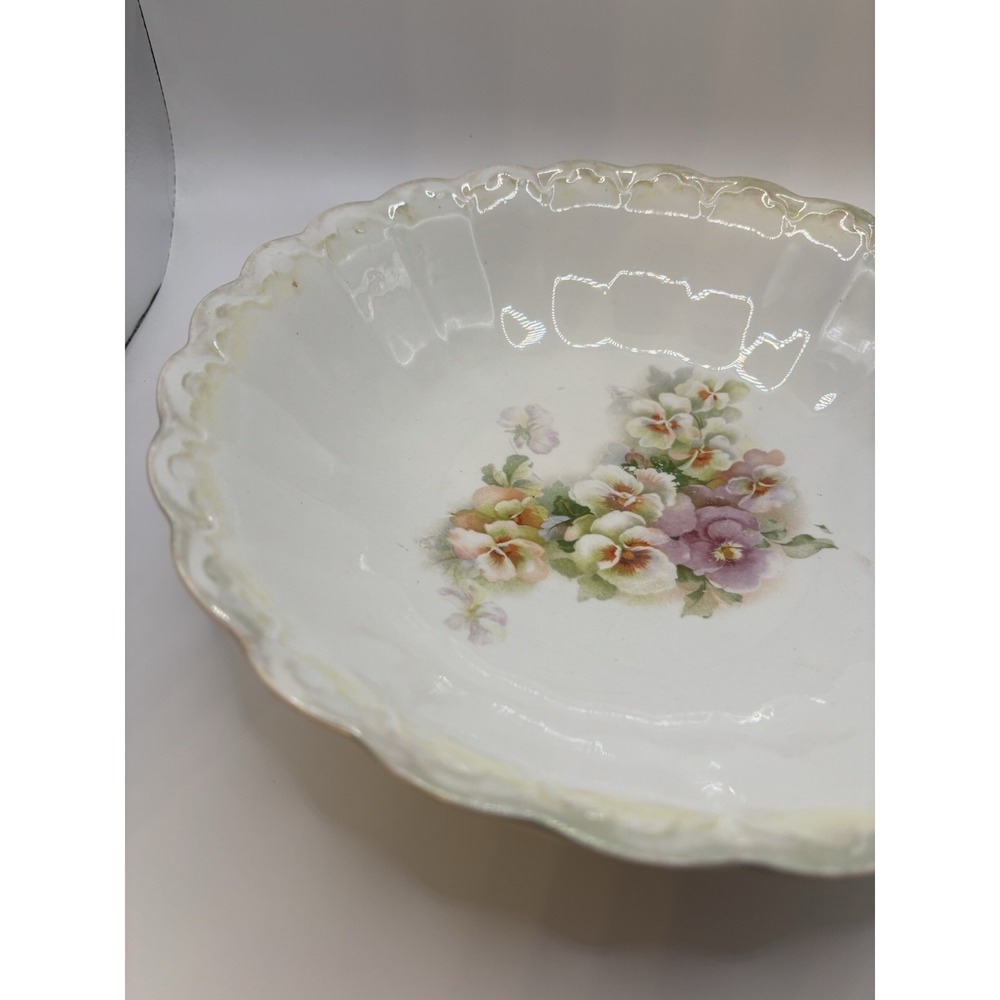 Set of 2 Vintage Porcelain Floral Serving Bowls Red Roses Pansies Gold Rim Vntg - Picture 3 of 15